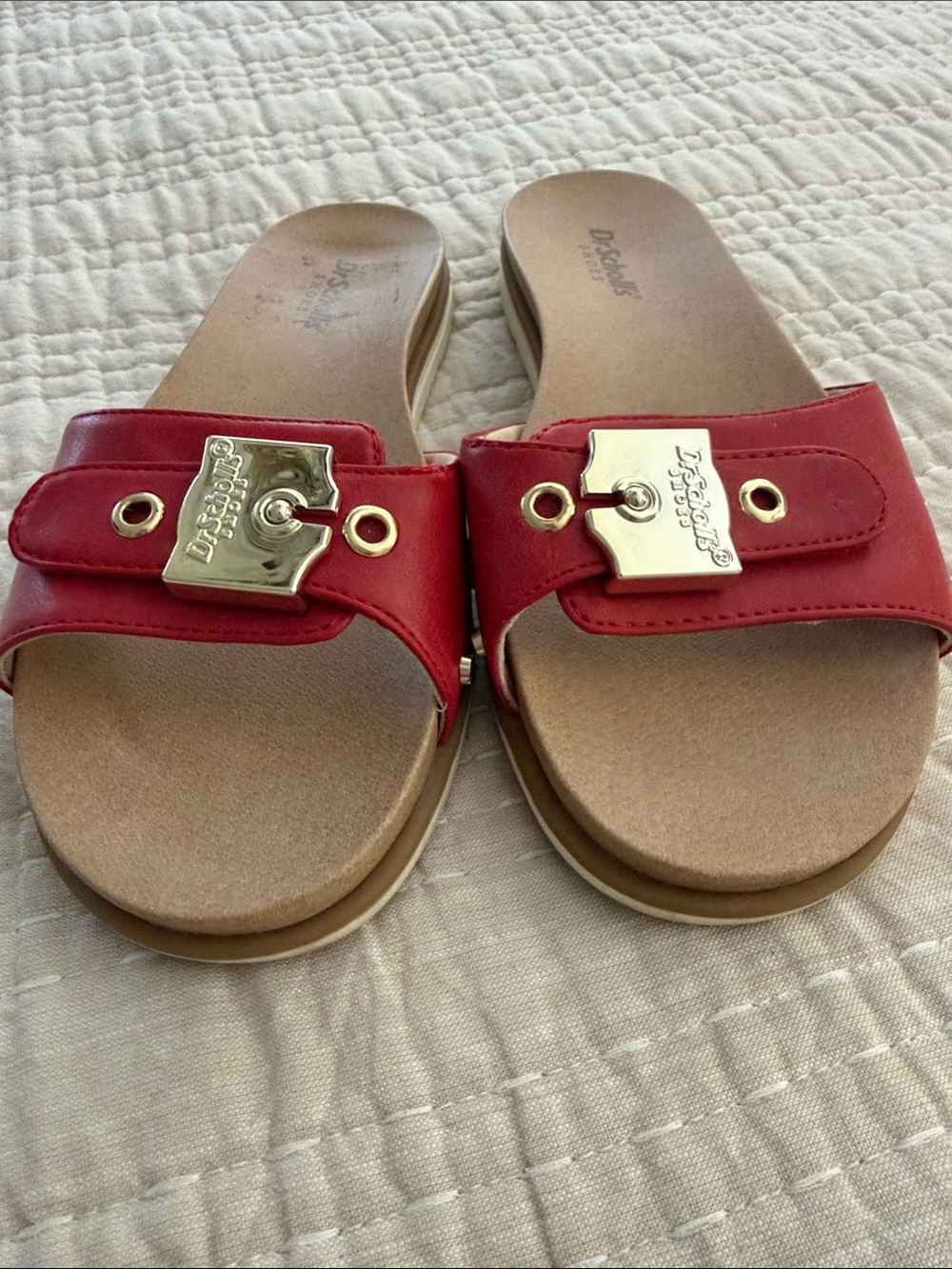 Dr. Scholl’s Red Slide Sandals with Gold Plaque - Picture 6 of 7
